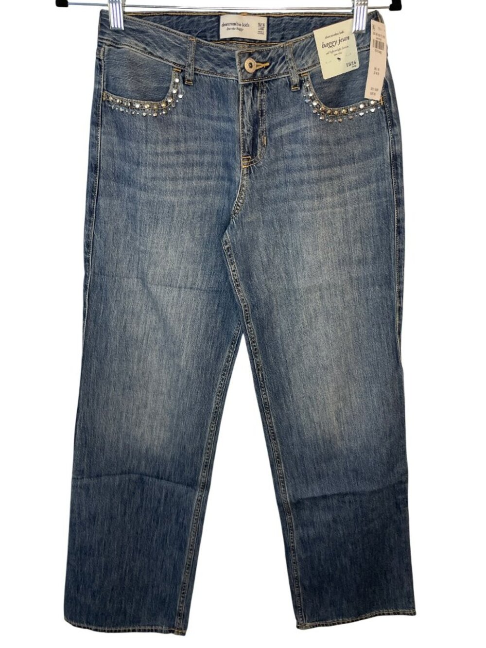 Abercrombie Kids Low Rise Baggy Blue Jeans Size 15/16 Long Denim MSRP$60 NWT